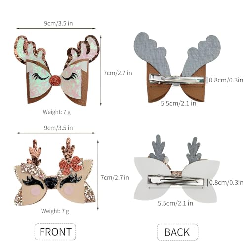 Christmas Reindeer Antler Bow Hair Clips Set of 4 Glitter Holiday Barrettes