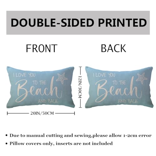 Beach-Themed Lumbar Pillow Cover - I Love You to The Beach and Back, 12x20 Inches