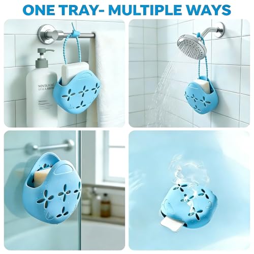 Blue Shower Steamer Tray with Suction Cup Hook - Reusable Aromatherapy Holder