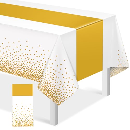 White and Gold Disposable Tablecloth for Parties - 54x108 Inch