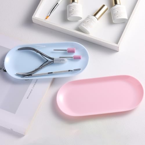 FSpronail 3Pcs Oval Plastic Manicure Tools Storage Tray Pink Nail Organizer