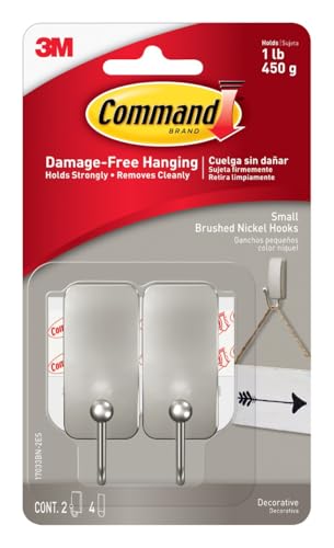 Command Small Brushed Nickel Hooks with 4 Adhesive Strips