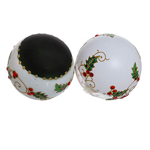 Holly Leaves and Berries Glass Ornament Set - 80mm Holiday Decorations