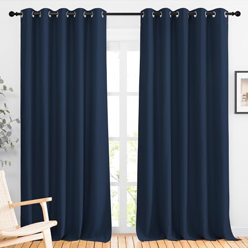 NICETOWN Navy Blackout Curtains - 66"W x 92"L Grommet Drapes (2 Panels)