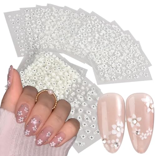 White Flower Nail Stickers 30 Sheets 3D Self-Adhesive Floral Decals