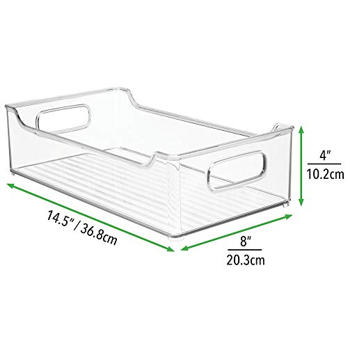 mDesign Wide Plastic Kitchen Storage Container Bins with Handles -Organization in Pantry, Cabinet, Refrigerator or Freezer Shelves - Food Organizer for Fruit, Yogurt, Squeeze Pouches - Clear