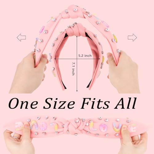 CURASA Pink Knotted Headband with Rhinestones Valentine Hair Accessory