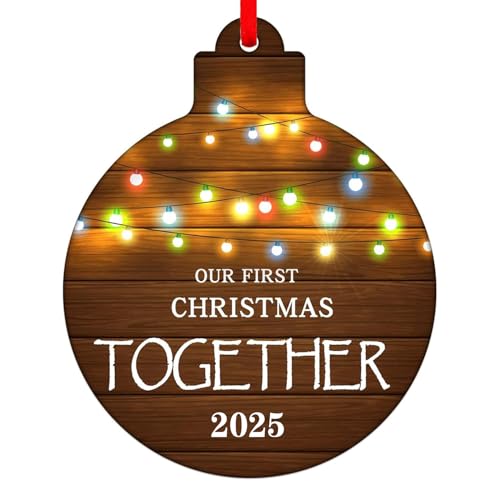 Our First Christmas Together 2025 Ornament - 3" Rustic Photo Frame