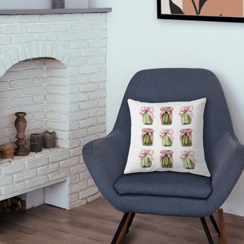 SPBL&L Preppy-cucumber Pink Bow Pickle Pillow Cover 18x18, Pickle Party Decor