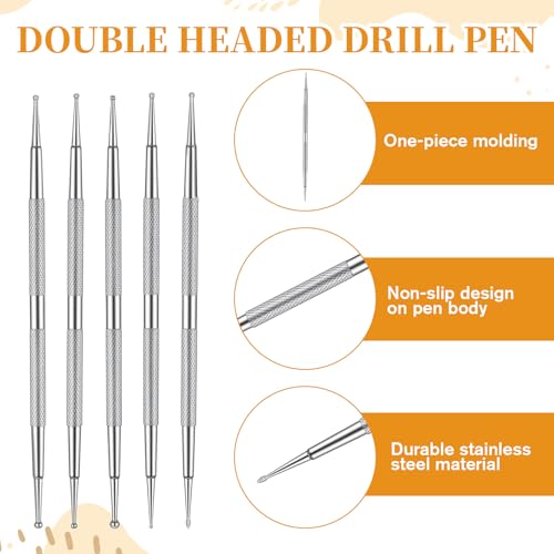 5 Pcs Double-Sided Nail Dotting Tool Stainless Steel Ball Pens