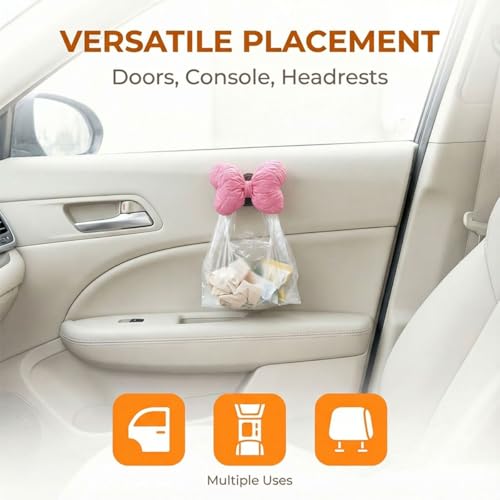 QEUOBUE 2PCS Mini Car Hooks Self-Adhesive Bow-Knot Storage Hangers Pink