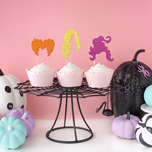 36 PCS Hocus Pocus Witch Hair Cupcake Toppers - Glitter Decor