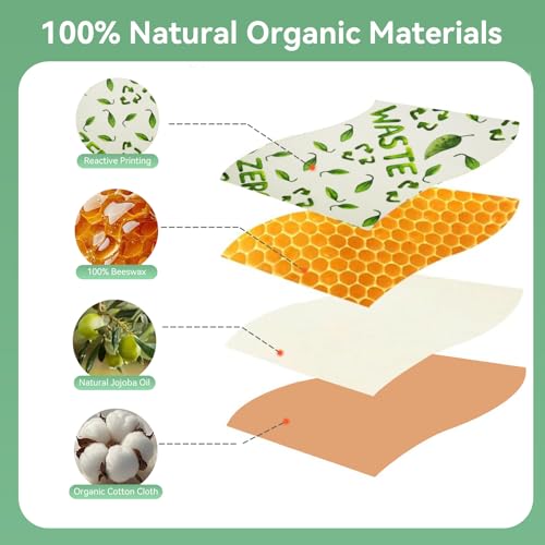 Twoboffs Reusable Beeswax Bowl Covers with Elastic, 3 Sizes Washable Food Wraps