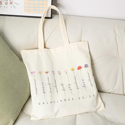 emmoolife Floral Canvas Tote Bag with Pockets - Bible Print