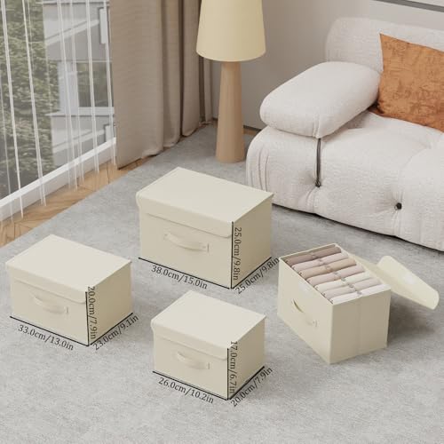 Beige Cloth Storage Basket with Lid and Handle - 10.2x7.9x6.7in (1 Pack)