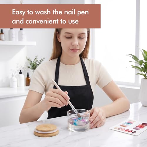 KCGANI Glass Nail Art Brush Cleaner Cup with Lid and Metal Mesh Filter