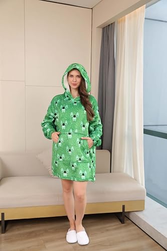LOKLNEYK Green Alien Wearable Blanket Hoodie, Oversized Sherpa Fleece Lounger