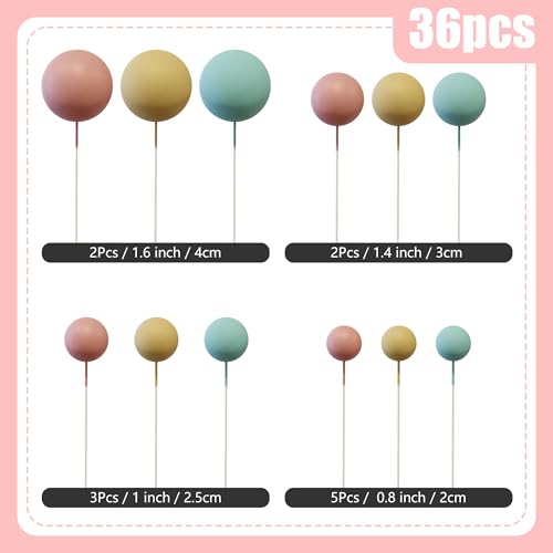 36 Pcs Foam Ball Cake Toppers Assorted Sizes DIY Cake Decorations