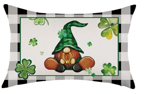 ONWAY 12x20 Inch St Patrick's Day Pillow Cover Lucky Clover Farmhouse Throw Pillowcase