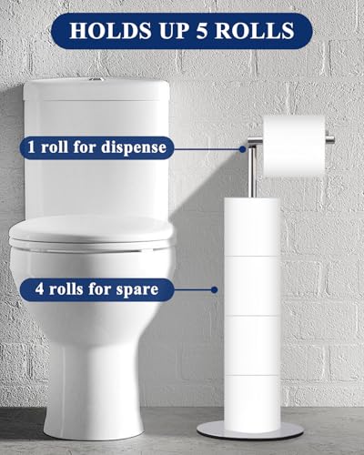 Chrome Free Standing Toilet Paper Holder Stand for 5 Rolls