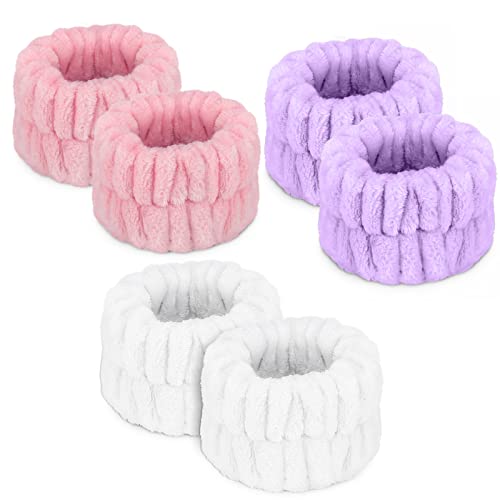 Crosize 6Pcs Microfiber Face Washing Wristbands for Women Spa Towel Bands