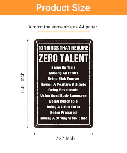 Motivational Metal Sign - Zero Talent Habits 8x12 Inch Home & Office Decor