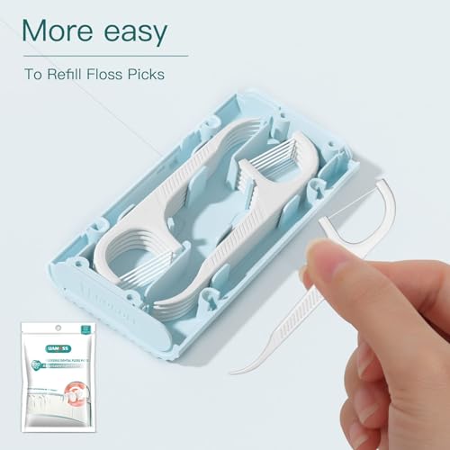 LIAMOSS Portable Dental Floss Dispenser Case with 10 Floss Picks, Blue