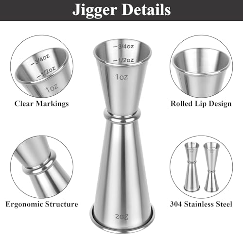 Stainless Steel Jigger Set - 2 Pack 1oz & 2oz Cocktail Measure