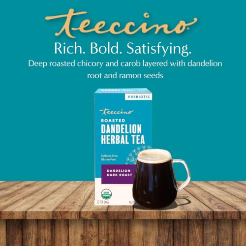 Teeccino Dark Roast Dandelion Tea - Caffeine-Free Herbal Tea, 25 Count (Pack of 3)