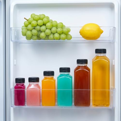 8oz Plastic Juice Bottles with Black Lids - 6 Pack, Leak-Proof Reusable Drink Containers