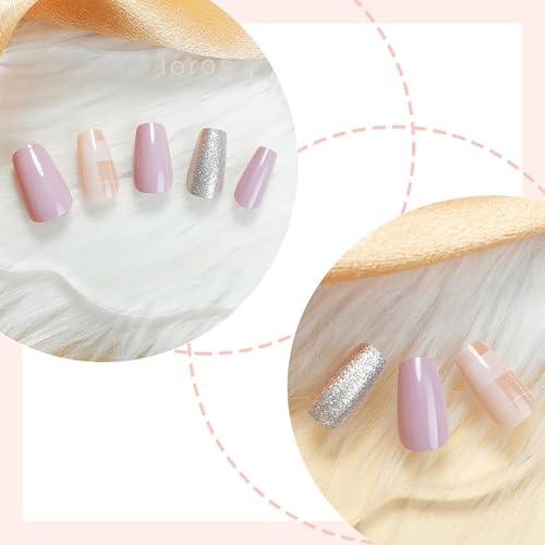 RIICFDD Coffin Press on Nails Medium Plaid White Glitter Fake Nails 24 Pcs