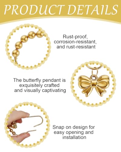 Gold Bow Shower Curtain Hooks 12-Pack - Rustproof Decorative Ring Set