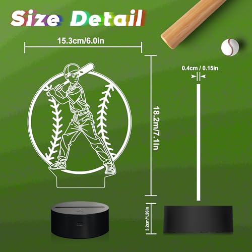 Baseball Boy Night Light - 3D LED Illusion Lamp with 16 Colors & Remote - Boy Player Variation