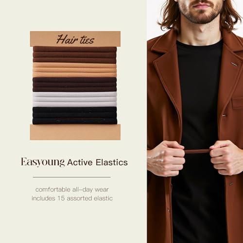 EasYoung 15Pcs Elastic Hair Ties for Thick Hair - Damage-Free Hold