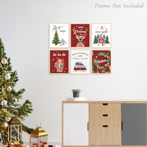 Dazzlewall 6-Piece Red Christmas Canvas Wall Art Set - 8x10 Unframed