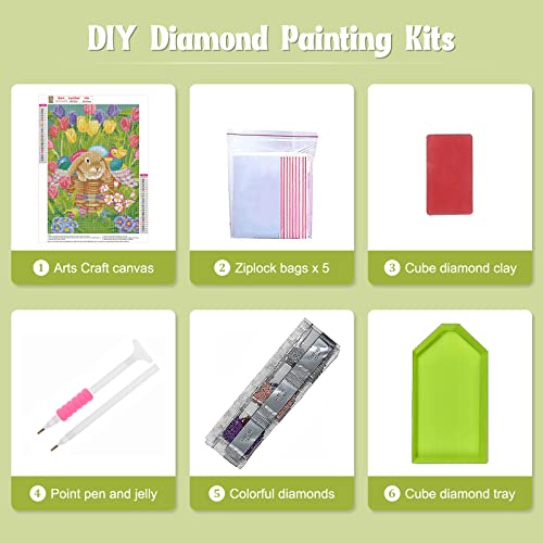 NAIMOER Easter Bunny Diamond Art Kit - 5D Full Drill Tulips 30x40cm