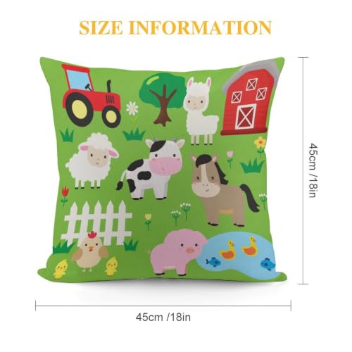 Farm Green Cartoon Animal Throw Pillow Cover 18x18 for Kids