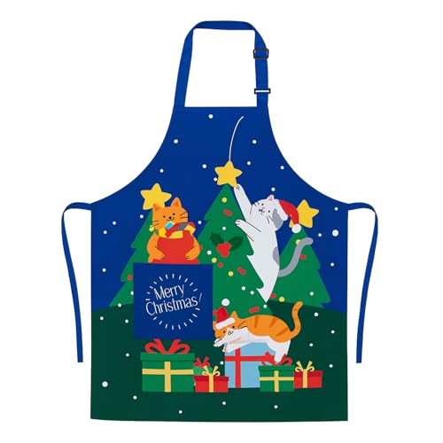 Christmas Funny Apron, Adjustable Kitchen Bib Apron with Cat Design
