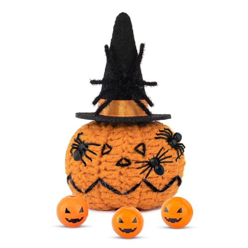 Handmade Halloween Knitted Pumpkin with Spider Hat & Sunglasses