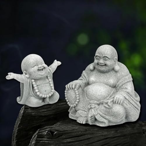 Laughing Buddha Statue - Natural Sandstone Zen Decor for Home & Office