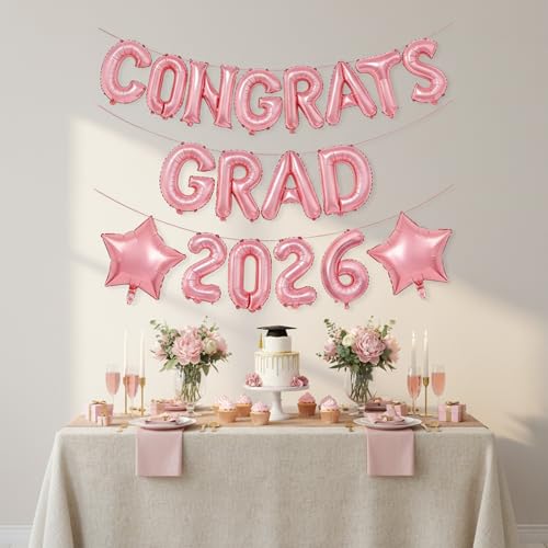 16-Inch Rose Gold Graduation Balloons 2026 - Congrats Grad Banner
