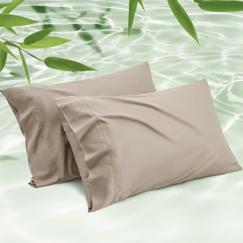 Bedsure Bamboo Pillowcases, Standard 20x26, Simply Taupe (Set of 2)