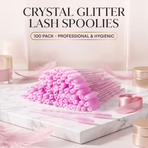 i-Laesh Glitter Pink Disposable Eyelash Spoolie Brushes 100PCS