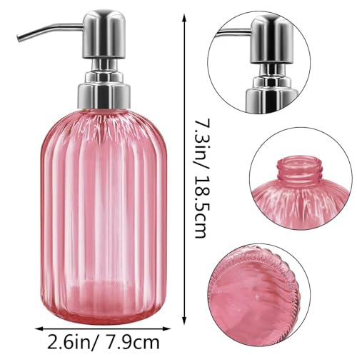 Pink Glass Soap Dispenser with Stainless Steel Pump - 14 Oz