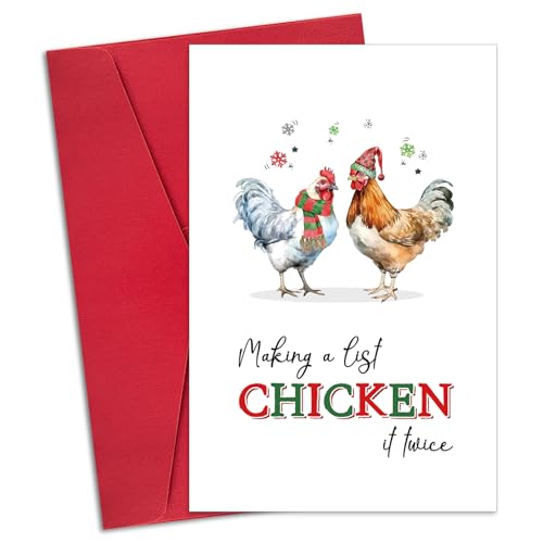 Funny Christmas Card with Envelopes - Hen Design, 8" x 5.3"