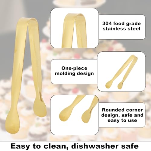 BOXOB 8-Piece Mini Kitchen Tongs 4.3in Gold Stainless Steel Small Serving Tongs