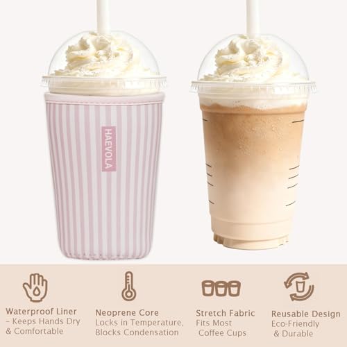 Reusable Insulated Neoprene Iced Coffee Cup Sleeve - Pink Stripes