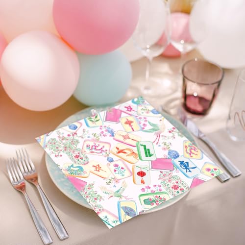 Pink Mahjong Cocktail Napkins - 50 Disposable Party Supplies