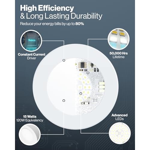 Sunco Retrofit LED Recessed Lighting 6 Inch, Can Lights for Ceiling, 1200 LM, 15W, Selectable CCT 2700K/3000K/4000K/5000K/6000K, Dimmable, Ultra Thin Flat Light Fixture UL 2 Pack.
