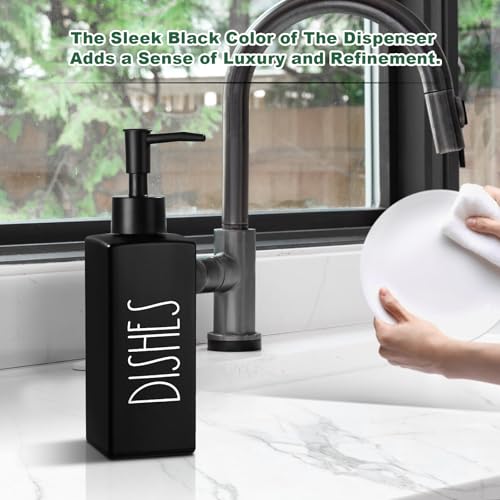 RACOBOT Matte Black Glass Dish Soap Dispenser - Farmhouse Style, 12.3 fl oz